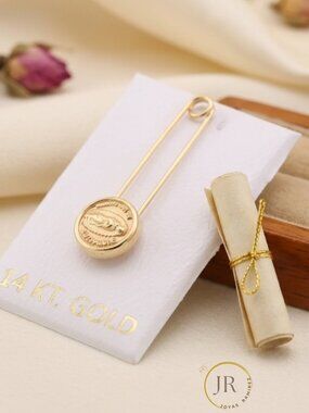 14K Solid Gold Guadalupe Baby Protection Pin Virgin Mary Medal